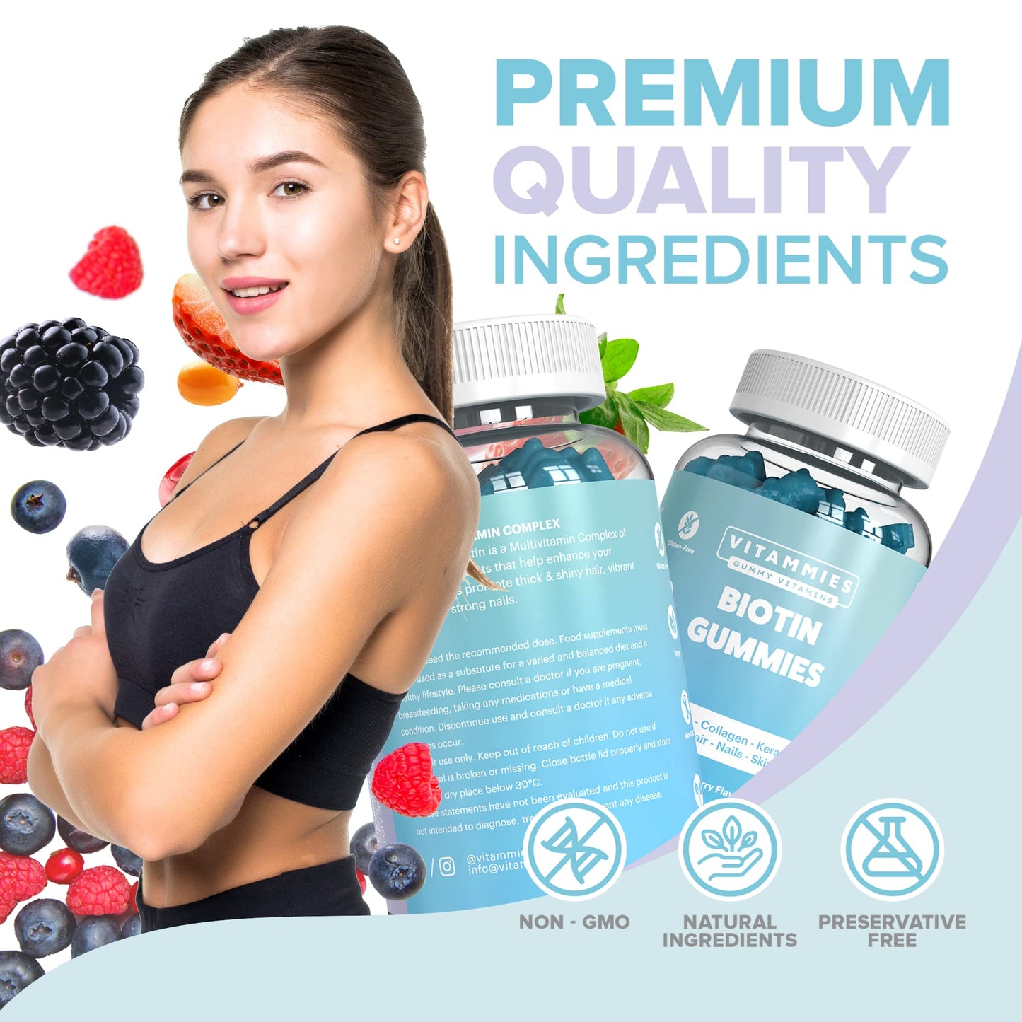Vitammies Biotin Gummies 5000mcg for Hair, Skin, and Nails | Multivitamin for Women with Biotin, Keratin & Fish Collagen | Non Vegan | Anti-Aging | Gluten-Free | Plant-Based (60 Gummies)