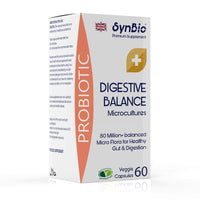 SynBio Premium+ - Probiotic - Digestive Balance | 60 Capsules | Vegetarian Certified | Microcultures | Micro Flora for Healthy Gut & Digestion | Probiotic for Men & Women | Made in The UK