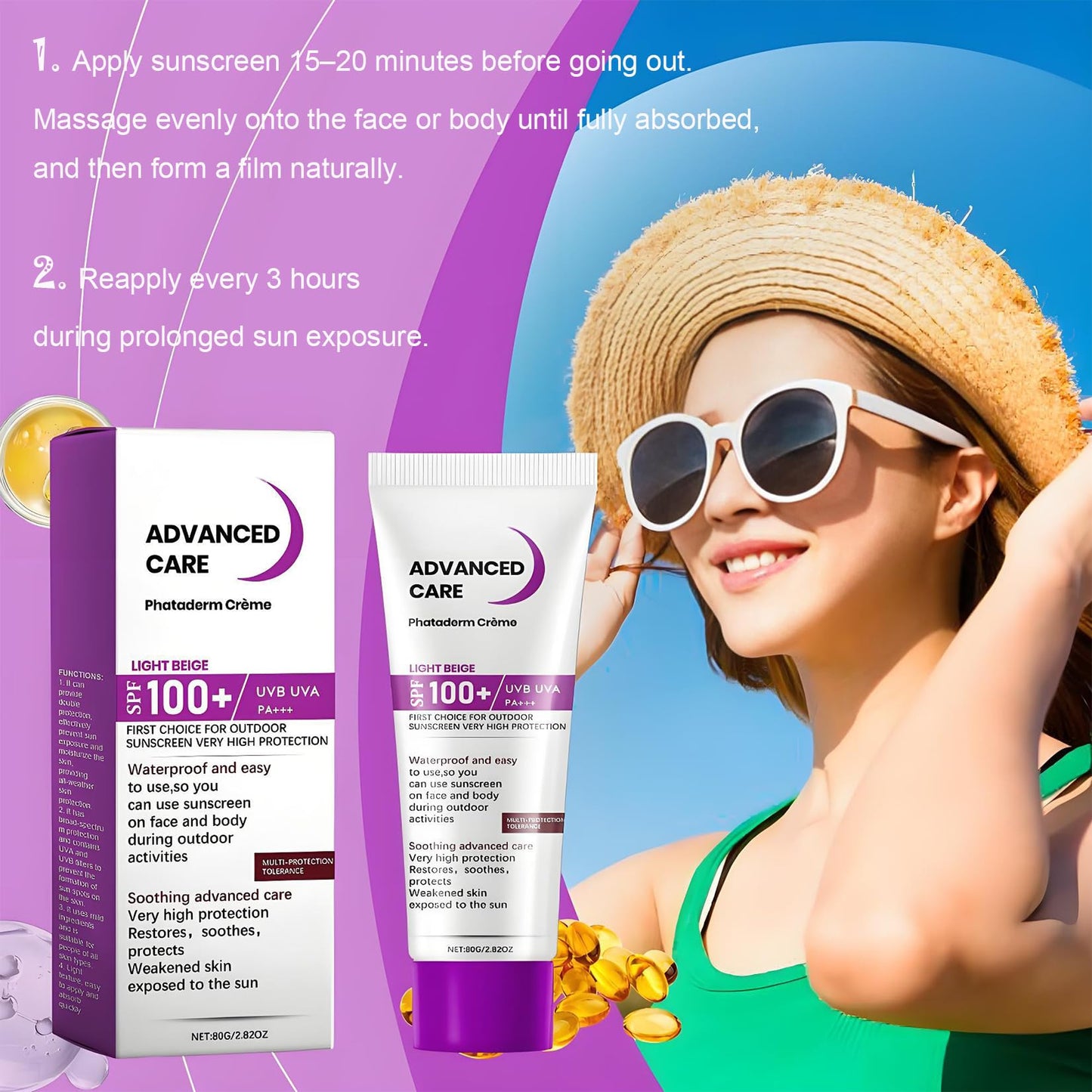 Generic 2 Pack SPF 100 Sunscreen 80g – High UVA/UVB Protection Face Cream – Waterproof & Soothing Moisturizer – Lightweight, Non-Greasy Daily Use – Helps Prevent Sunburn