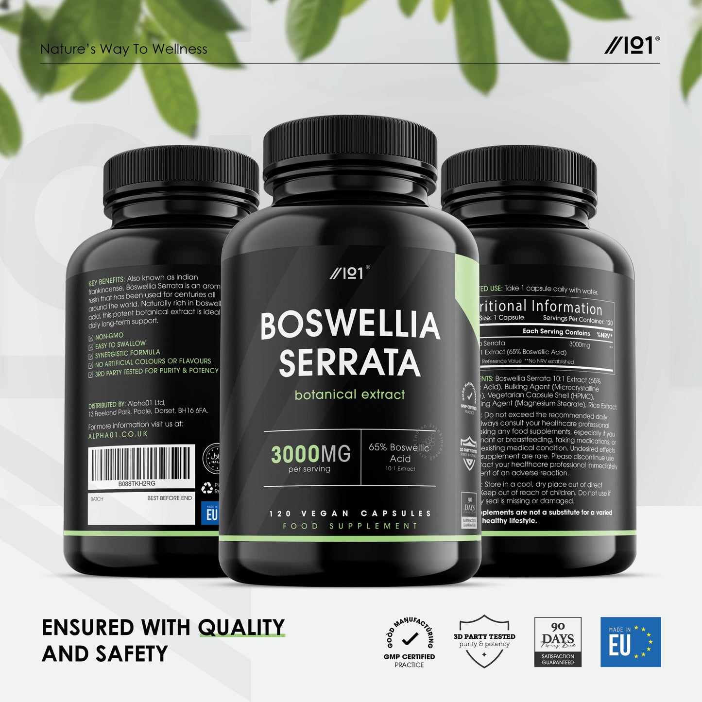 Boswellia Serrata Extract 3000mg - 65% Boswellic Acid (150mg per Capsule) - Indian Frankincense - 120 Vegan Capsules (4 Months Supply)