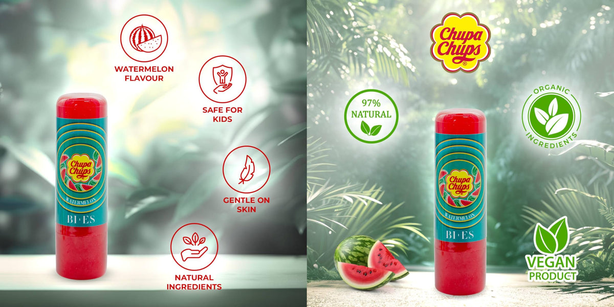 KP Pharma Chupa Chups Flavoured Lip Balm Set – Strawberry, Cola & Watermelon | Natural, Vegan, Dermatologically Tested | Moisturizing & Hydrating Lip Care for Kids, Teens & Adults