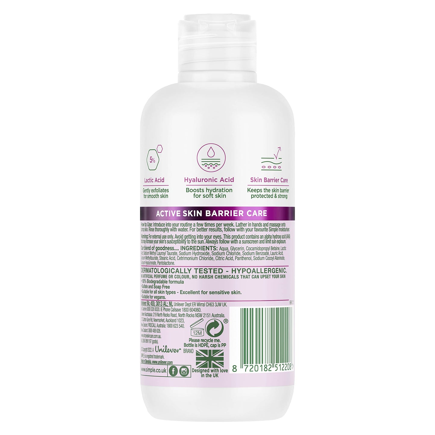 Simple Smoothing Gel Cleanser with 5 Percent AHA and Hyaluronic Acid 230 ml