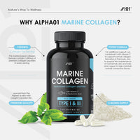 Marine Collagen 1000mg | 240 High Strength Capsules - Wild-Caught Type 1 Hydrolysed Marine Collagen Made with Vitamin C, E, B2, Zinc, Copper, Iodine & Hyaluronic Acid, by Alpha01®