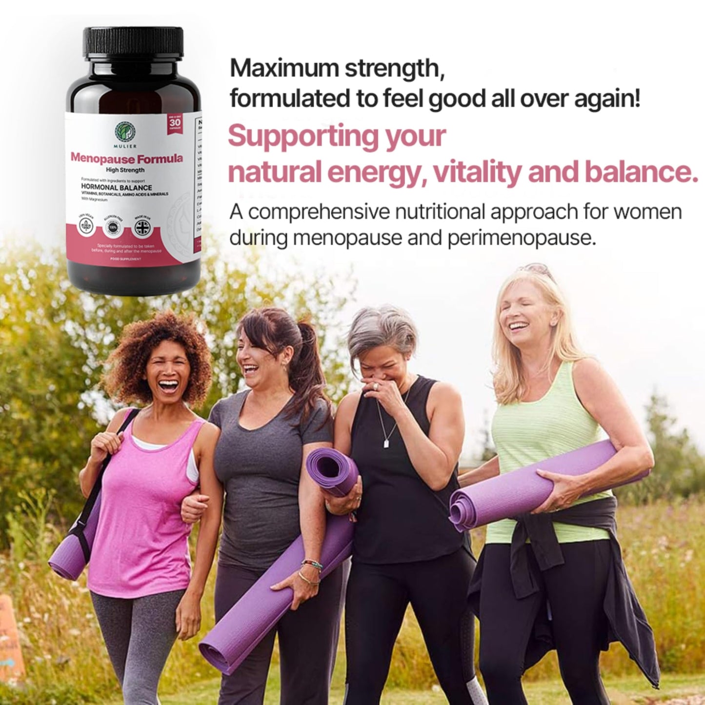 Mulier Menopause Supplement, Allergen Free, Vegan, 14 Supporting Ingredients Incl. Sage, Ashwagandha, K2, CoQ10, 1 Month Supply, 30 Capsules