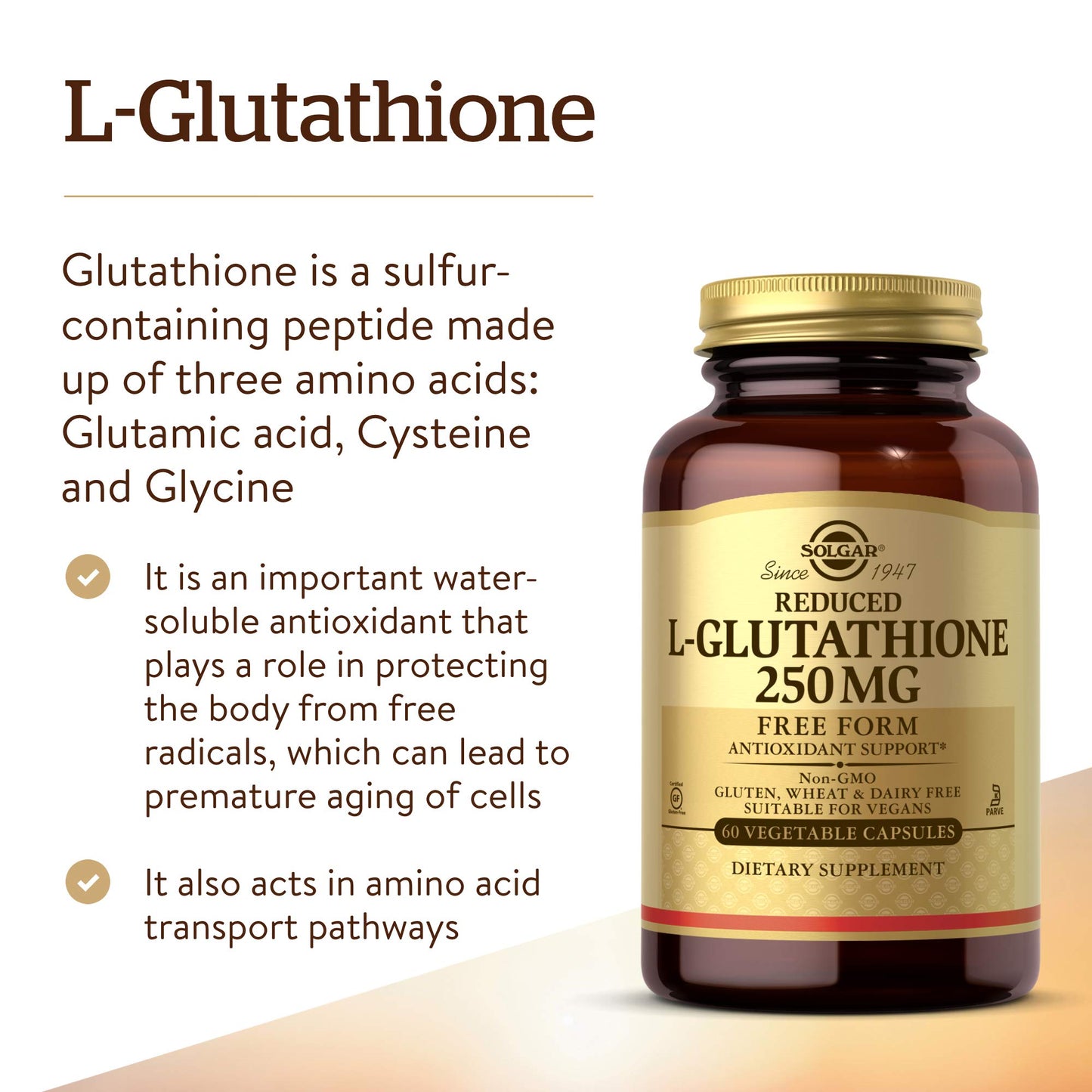 Solgar Maximised L-Glutathione Reduced 250 mg Vegetable Capsules - Pack of 60 - High Potency Source - Amino Acid - Vegan