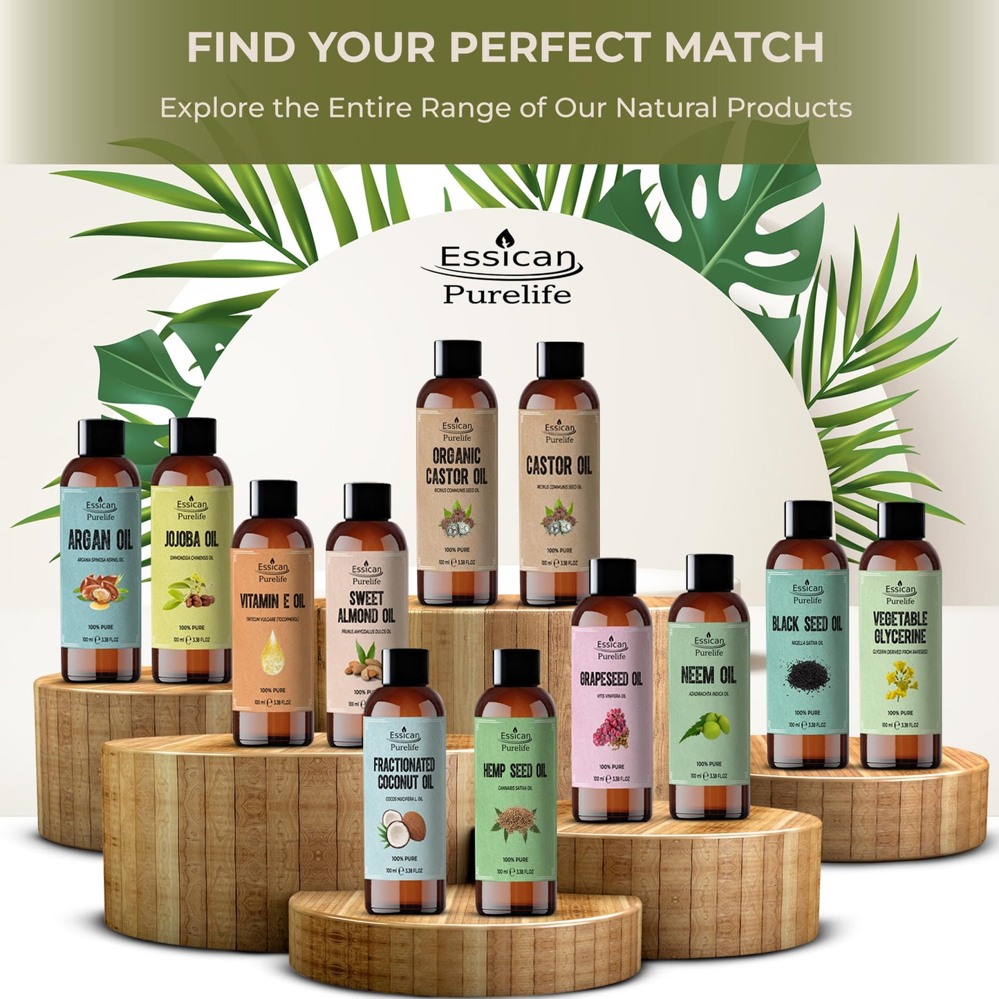 Essican Purelife ARGAN OIL 100% Moroccan Argan Oil, Cold Pressed Argan Oil For Face, Skin, & Body – Rich in Vitamin E For Healthy Skin, Pure Argan Oil For Hair & Nails, Frizz Control - Vegan, Cruelty-Free - 100ml