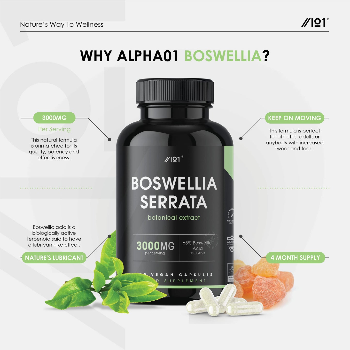 Boswellia Serrata Extract 3000mg - 65% Boswellic Acid (150mg per Capsule) - Indian Frankincense - 120 Vegan Capsules (4 Months Supply)