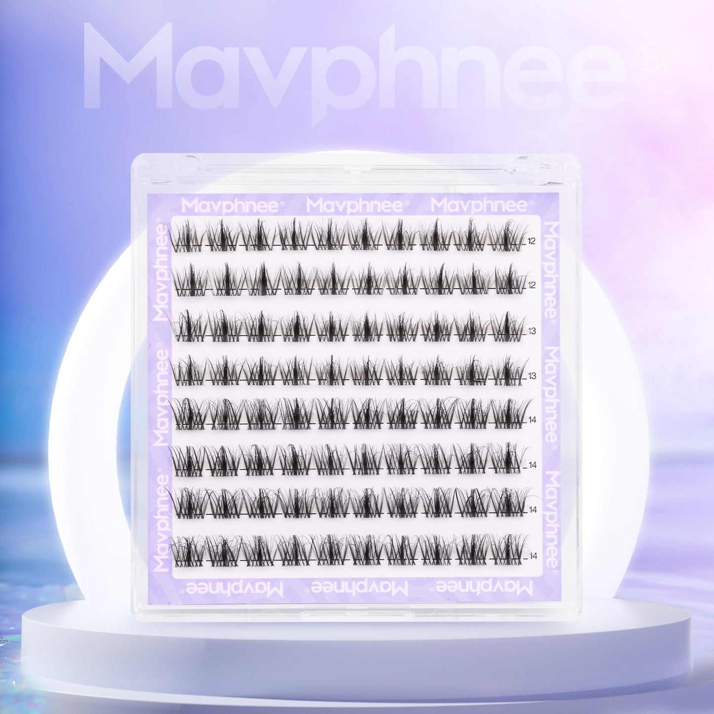 Natural Cluster Lashes Fluffy LC Curl Eyelash Extensions Wispy 96 Pcs Clear Band Lash Individuals Pack 12-14MM DIY at Home Lashes Pack by Mavphnee