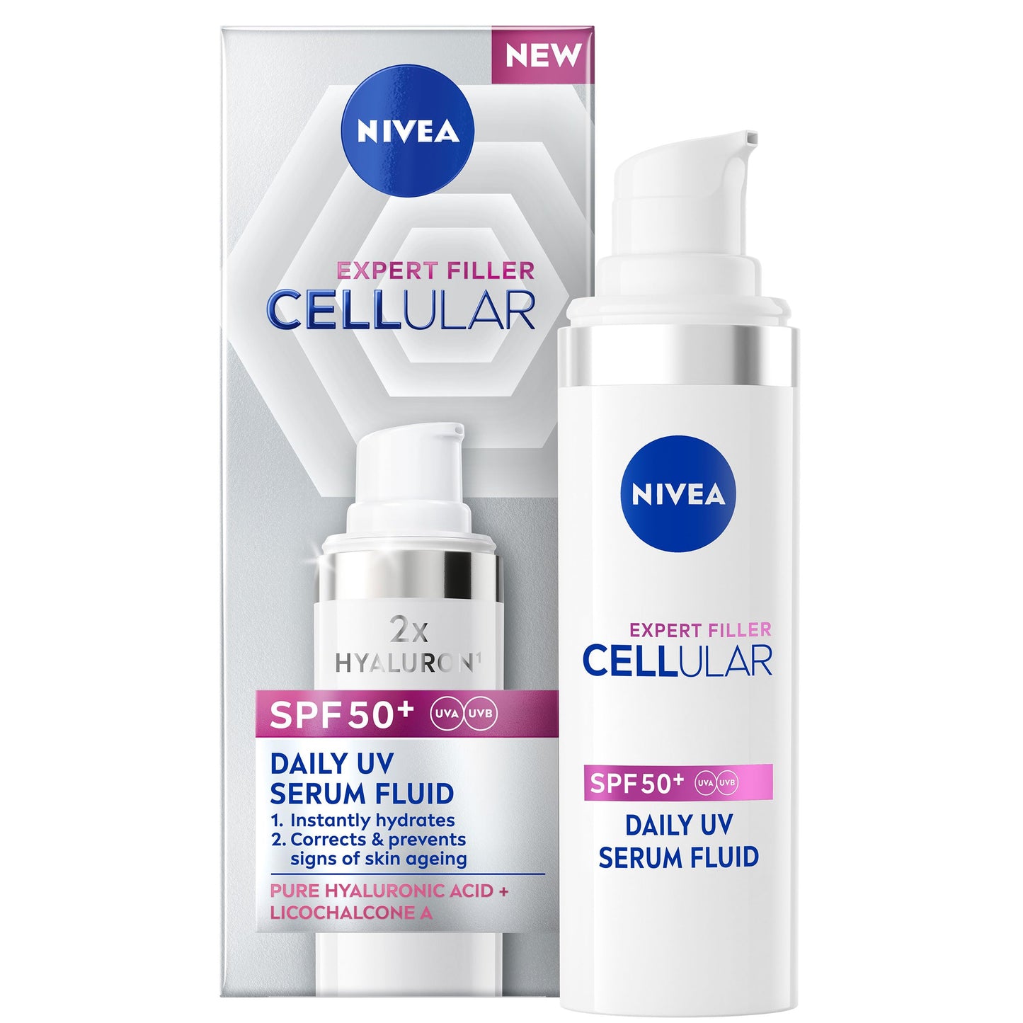 NIVEA Cellular Expert Filler Daily UV Serum Fluid SPF 50+ (30ml), Hydrating Anti-Ageing Cream with Sun Protection and Hyaluronic Acid, Face Sun Cream to Smooth Fine Lines and Wrinkles