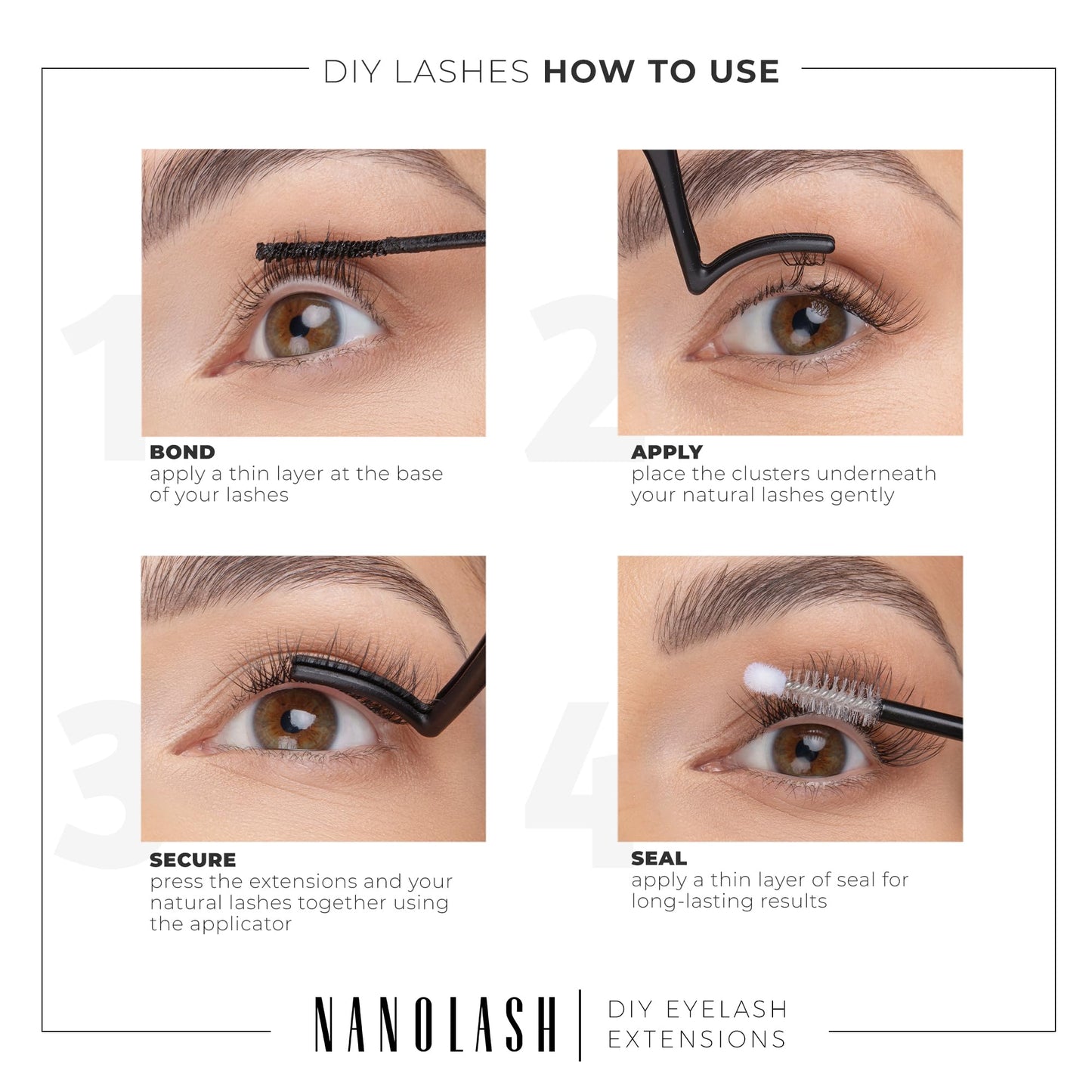 Nanolash DIY Eyelash Extensions 36 pcs - cluster lashes DIY, cluster false eyelashes for lash extensions at home, individual cluster lashes (Black, FLIRTY)