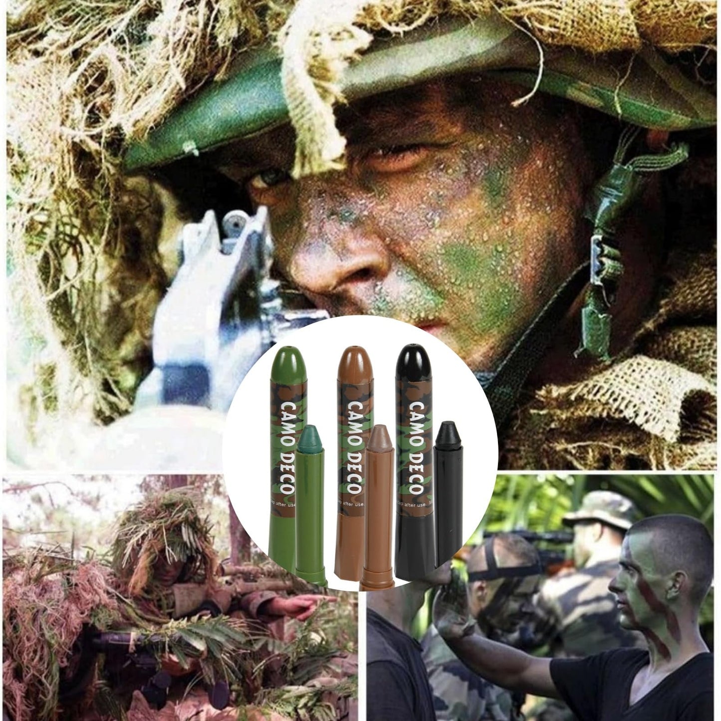 3 Color Camo Face Paint,Camo Face Paint Stick Set,3 Colors Eye Black Camo Face Paint,Waterproof&Sweat-Resistant Body and Eye Camouflage,Camouflage Hunting Face Paint Stick,Face Paint,Green Body Paint