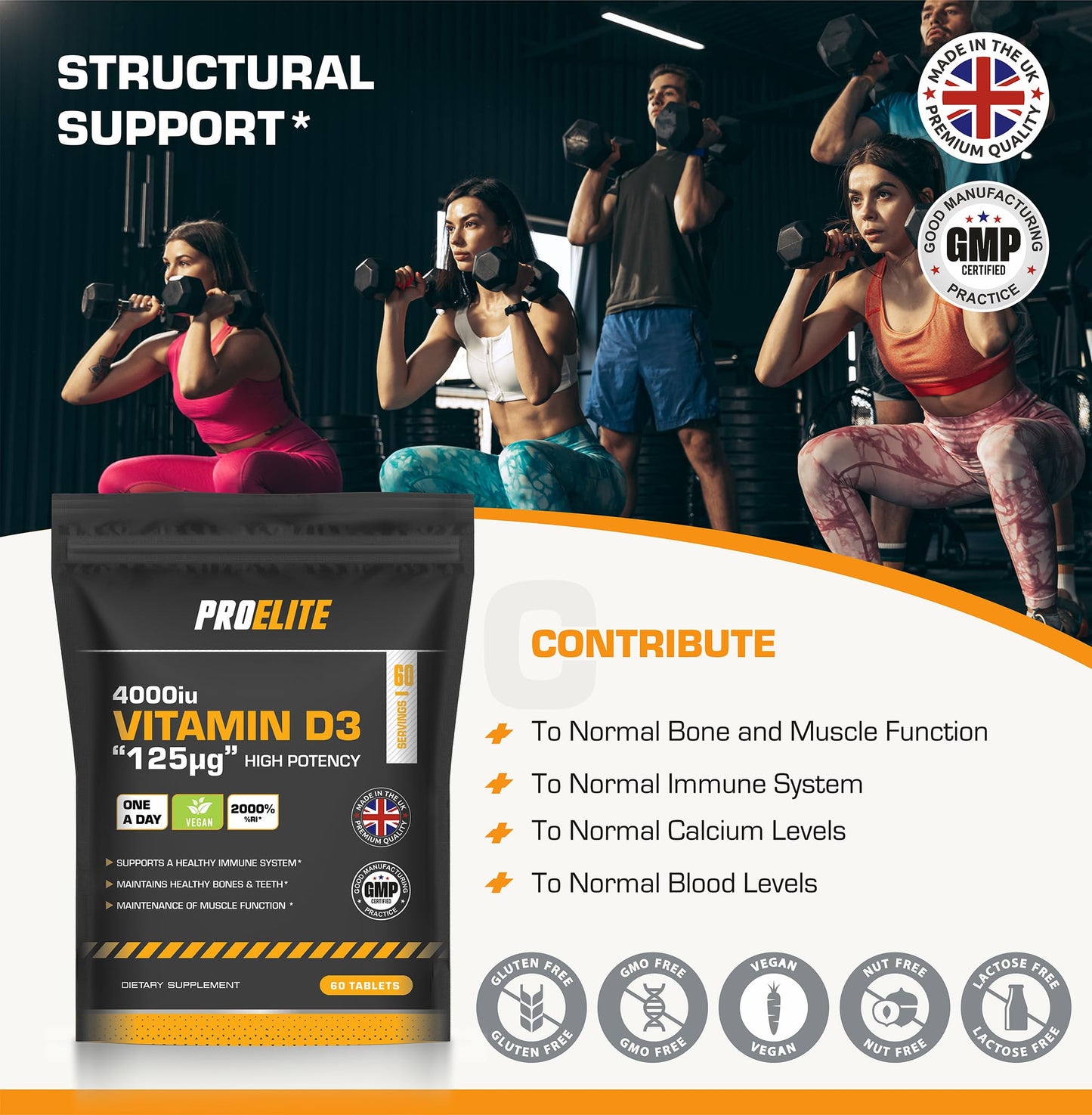 Vitamin D3 4000 iu - Vitamin D Tablets - 1 Year Supply 365 Tablets - Vegan - Vitamin D Supplements - Immune System Booster - Made in The UK - Gluten Free by PROELITE