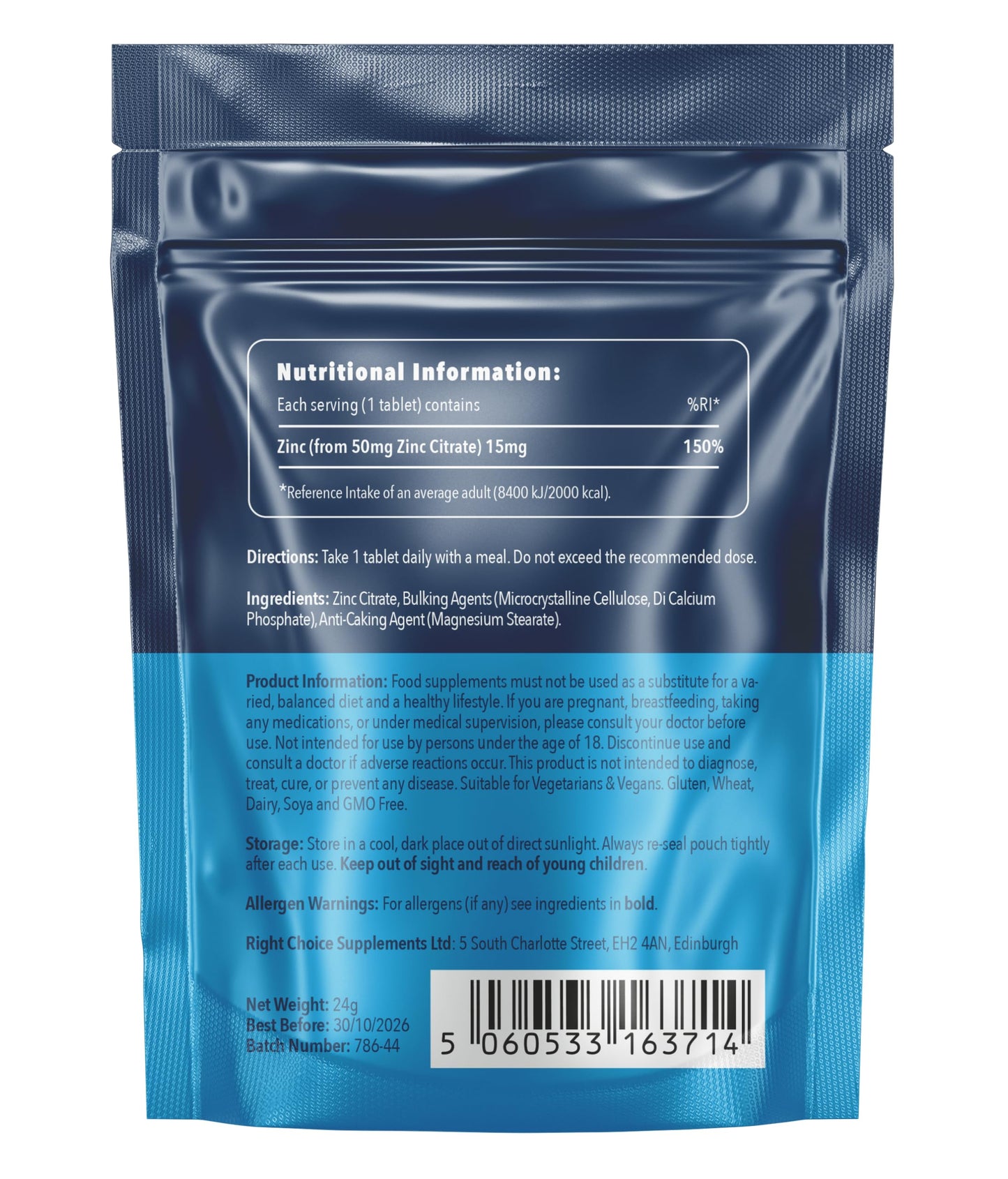 Right Choice Supplements Zinc Citrate 50mg Tablets – 180 High Strength Vegan Tablets (6 Months Supply) – Highly Absorbable Zinc Supplements for Maintenance of Normal Immune System, Bones, Hair, Skin & Nails – Made in UK