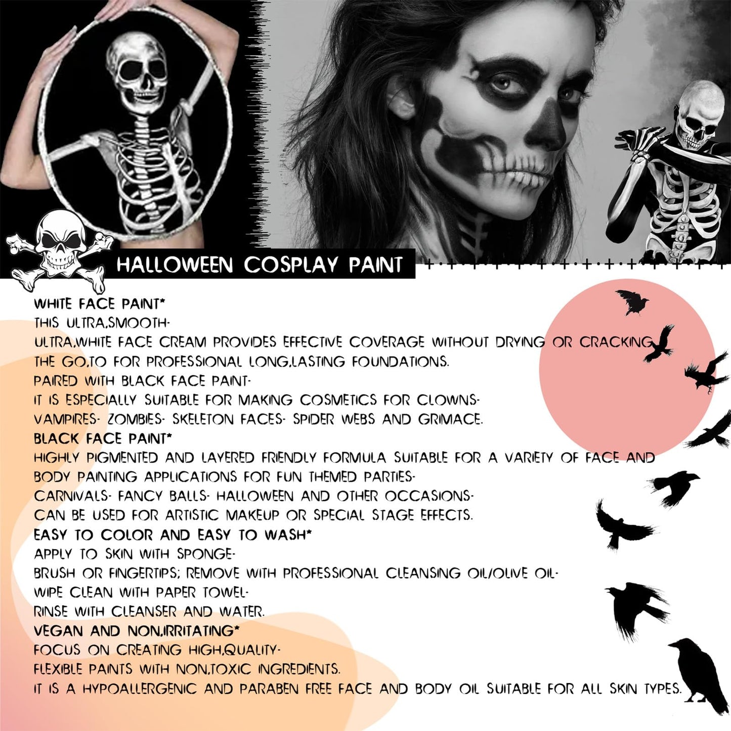 Maggidea Body Paint Color Bruise Wheel Special Effects SFX Zombie Makeup Kit Halloween Professional Non Toxic Face Body Paint Oil Sfx Makeup Set (01) (Black+White)