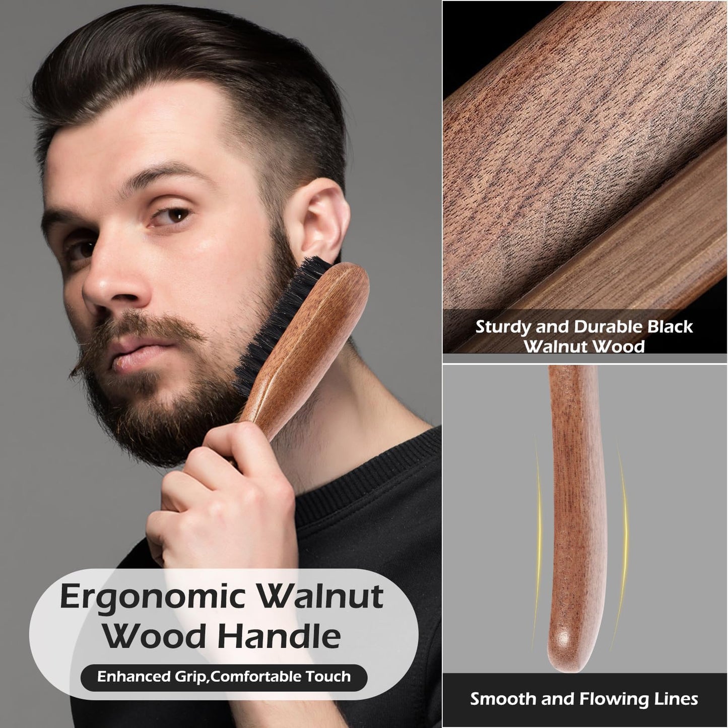 Generic Beard Brush, 100% Real Wild Boar Bristle Walnut Wood Beard & Mustache Comb Brush for Men’s Beard Grooming and Care, Gift for Men to Straighten and Promote Beard Growth