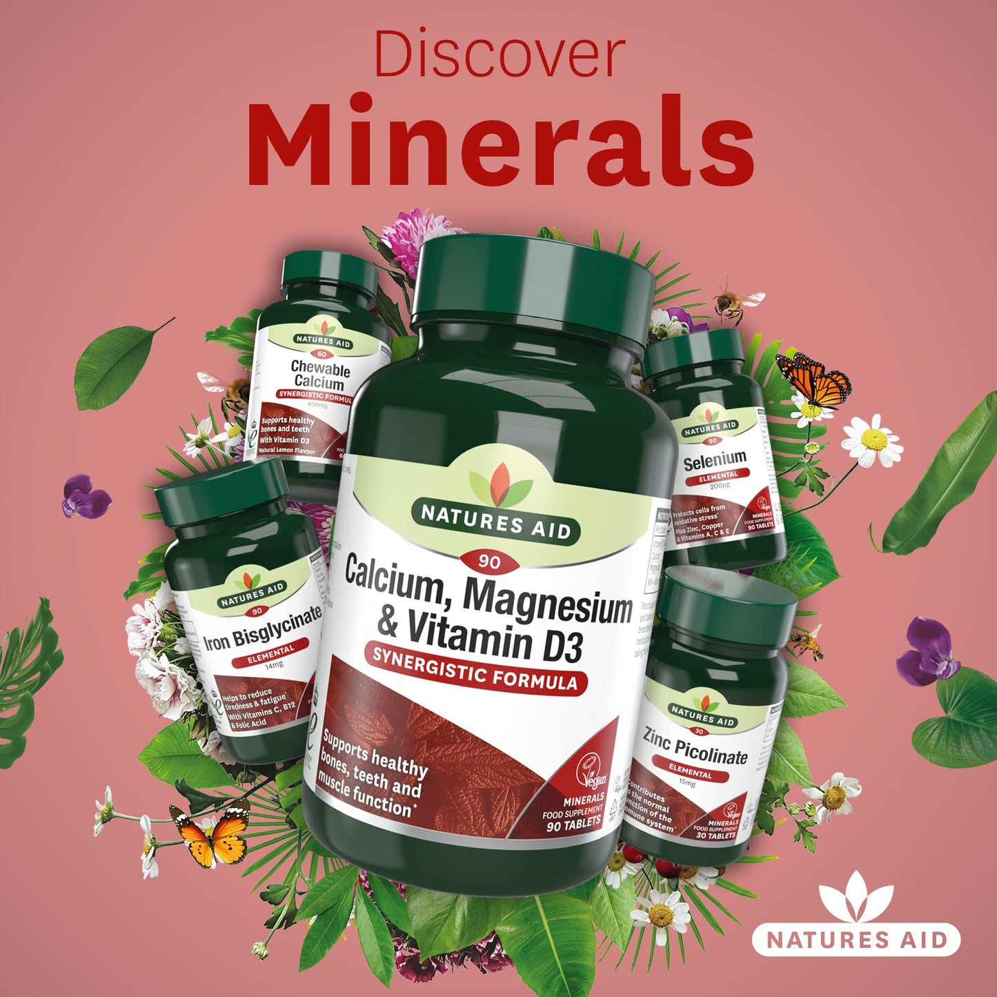 Natures Aid Calcium Magnesium and D3, Helps Maintain Normal Bones, Teeth and Muscle Function, Vegan, 90 Tablets