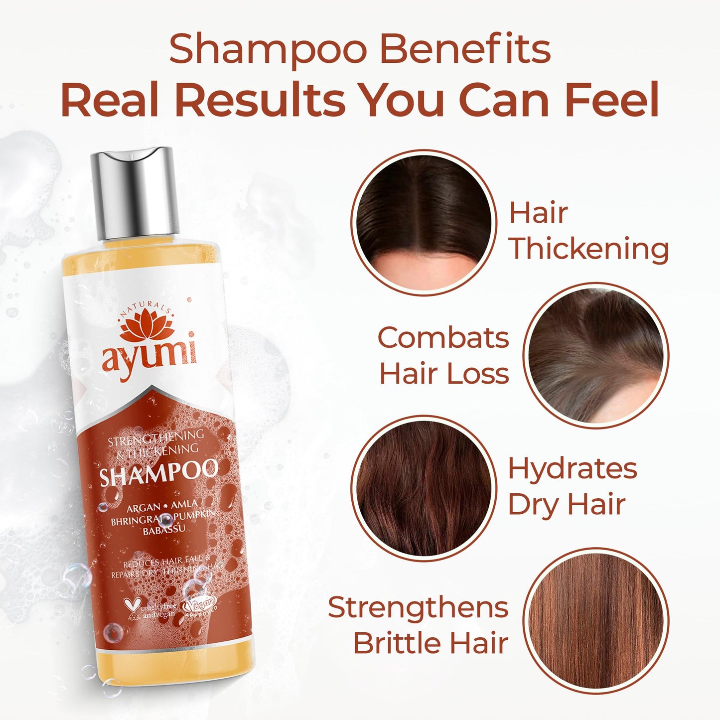 Ayumi Strengthening & Thickening Shampoo For Thin Weak Hair Contains Amla Bhringraj Extracts to Help With Growth Stimulation Delicately Cleanses the Scalp - 1 x 250ml