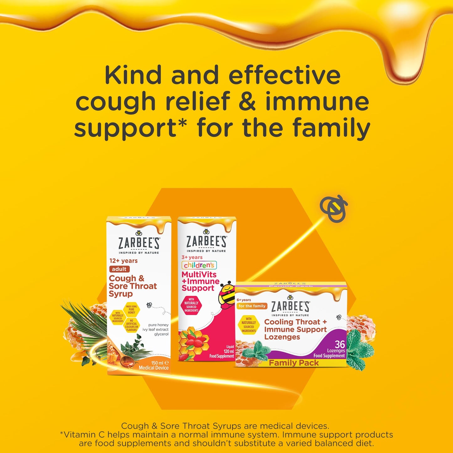 Zarbee's Zarbee’s Cooling Throat and Immune Support Lozenges (36 Count), with Real Honey and Peppermint Oil Extract, Vitamin C, Zinc and No Artificial Colours of Flavours