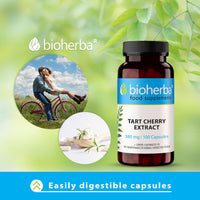 Montmorency Tart Cherry Capsules 380mg – 100 Count Natural Tart Cherry Extract Supplement for Joint Support Muscle Recovery and Sleep Aid by BIOHERBA