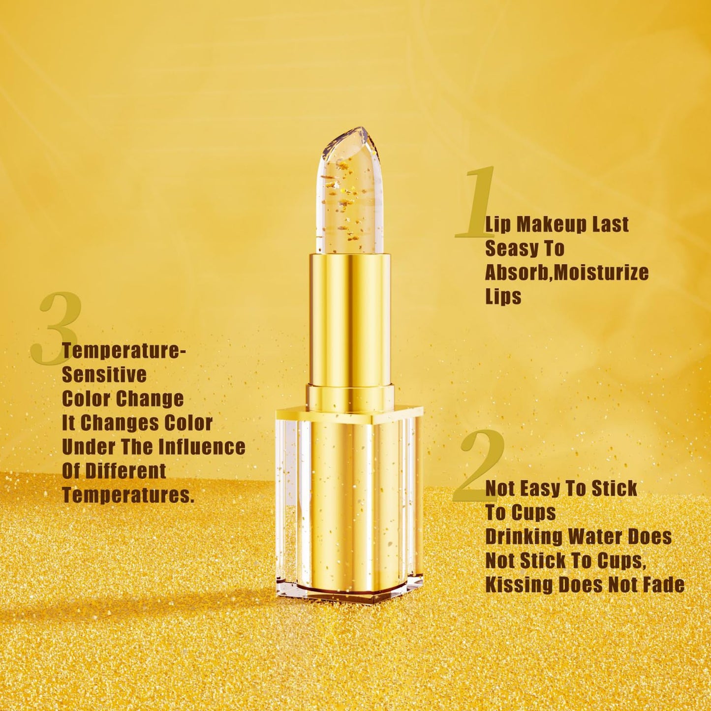 AurolaGlow Lipstick - Color-Changing Lipstick: Transfer-Proof Formula with Gold Foil & Crystal | 24H Hydration, Glossy Shine | Long-Lasting Lip Gloss