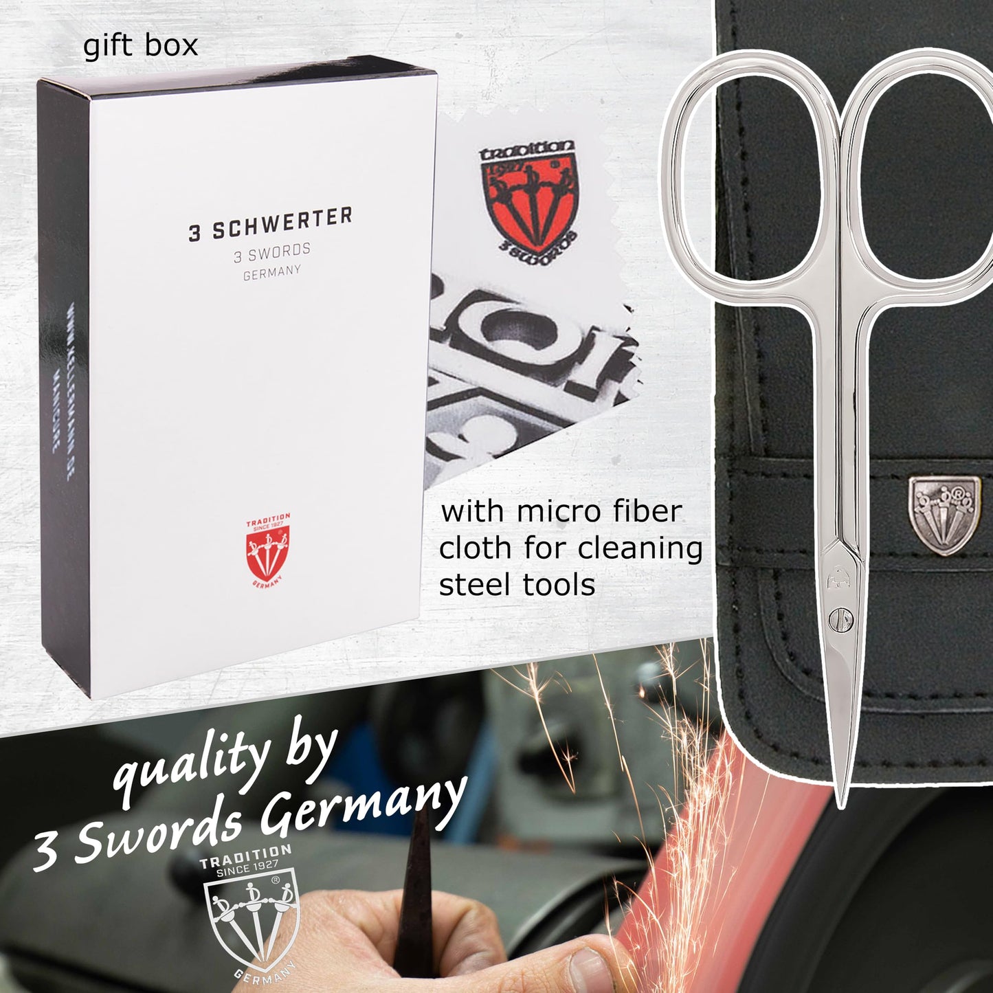 3 Swords Germany - brand quality 6 piece manicure pedicure set for nail care scissors clipper with case by 3 Swords Germany - genuine leather black