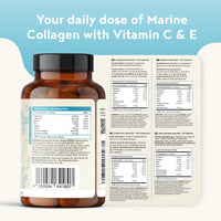 Marine Collagen Tablets 1400mg | with Hyaluronic Acid, Vitamin C, E, Zinc & Biotin | High Strength Hydrolysed Collagen Supplements for Women and Men | 120 Tablets | Skin, Joints & Hair | Alpha Foods