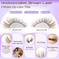 Goddvenus Brown Cluster Lashes Kit Individual Eyelashes For Clean Makeup Wispy Eyelash clusters 132pcs C Curl Fluffy lashes individual cluster Kit Light Hair DIY Lash Extension Kit