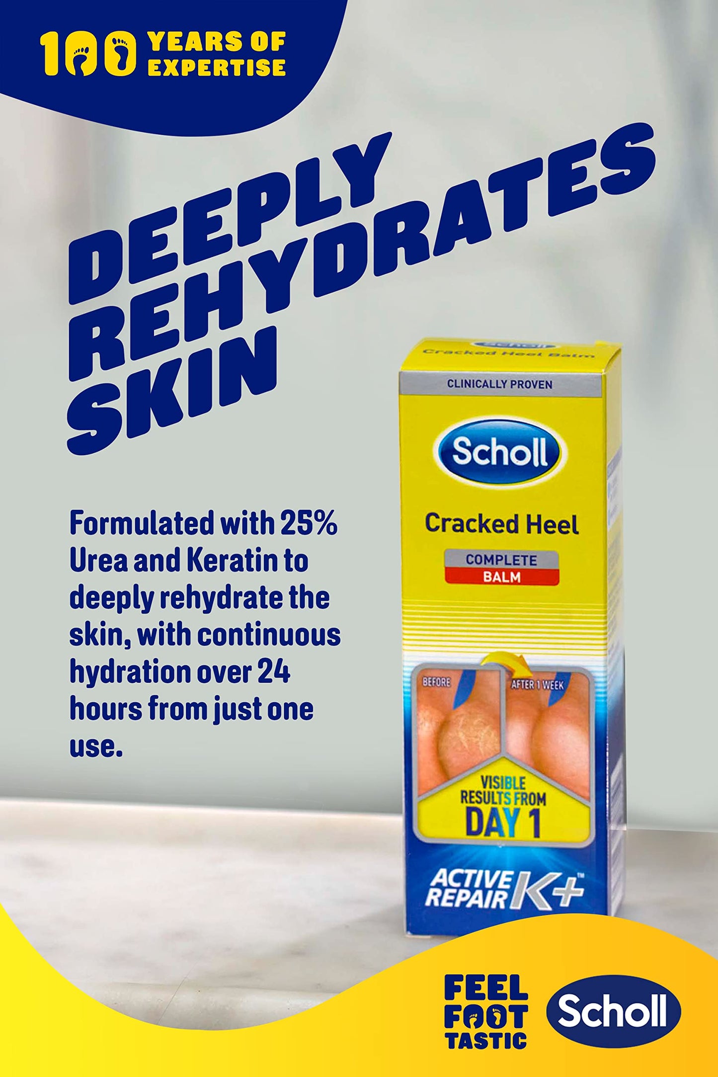 Scholl Cracked Heel Repair Moisturizing Cream Active Repair K+, 60 ml (Pack of 1)