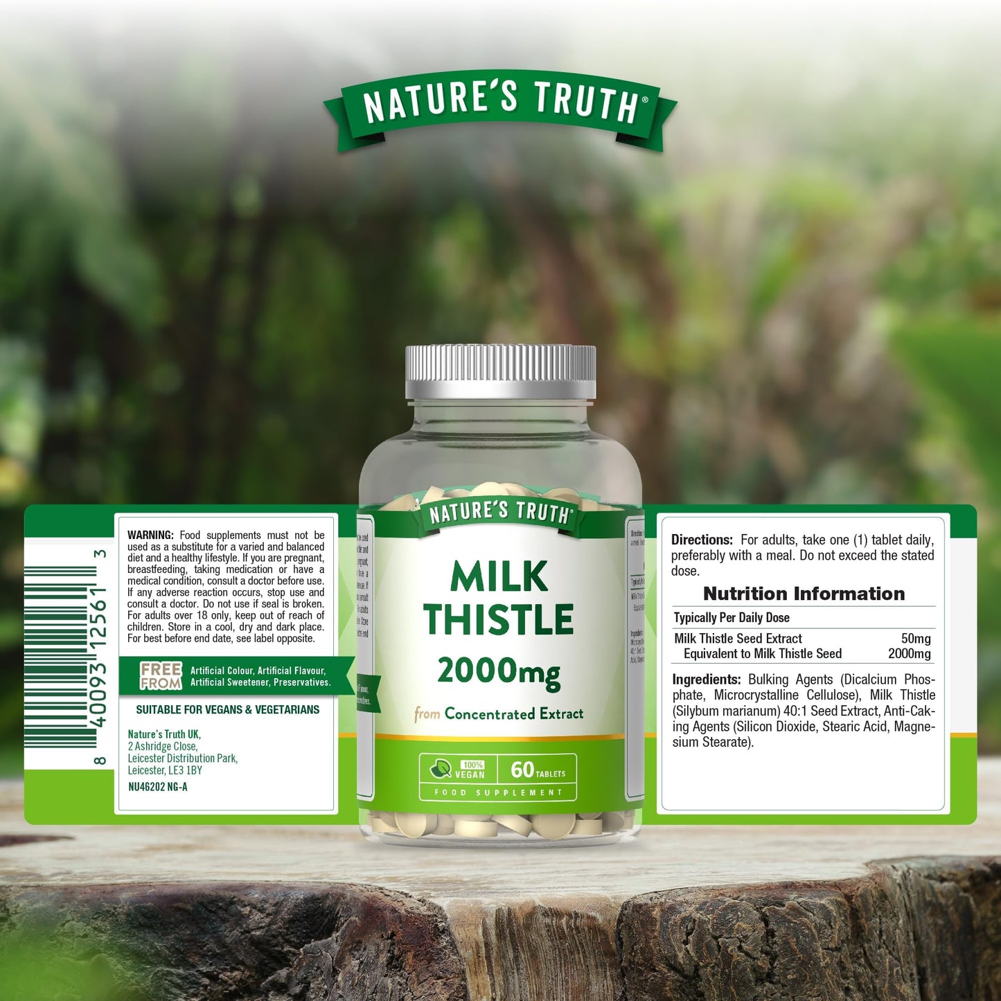 Nature's Truth Milk Thistle Tablets - 2000mg High Strength Milk Thistle Supplement - 60 Tablets - Vegan