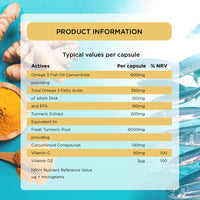 healthspan Healthspan Turmeric & Omega 3 | 60 Capsules | Added Vitamin C & Vitamin D3 | Heart, Joint & Bone Health | Sustainably Sourced
