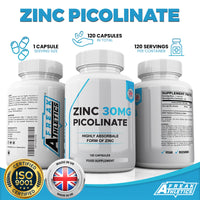 Zinc 30mg as Picolinate 120 Capsules Made in The UK by Freak Athletics