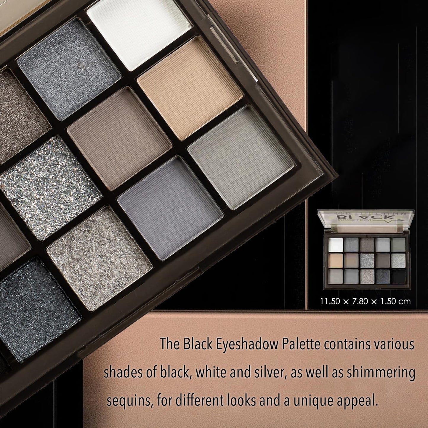 HAORQEE Black Eyeshadow Palette, Gothic Makeup Glitter Black White Grey Silver Eye Shadow Palette, Smokey Long Lasting Waterproof Highly Pigmented Eye Shadow Pallets Halloween Gifts for Women