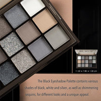 HAORQEE Black Eyeshadow Palette, Gothic Makeup Glitter Black White Grey Silver Eye Shadow Palette, Smokey Long Lasting Waterproof Highly Pigmented Eye Shadow Pallets Halloween Gifts for Women