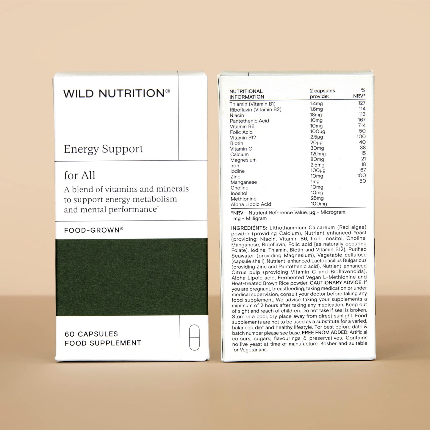WILD NUTRITION Food-Grown® Energy Support - Natural Energy Support Supplements with Iron, Vitamin C, and Magnesium - Ethically Sourced - Maintain Energy Levels + Immune Support - 60 Capsules