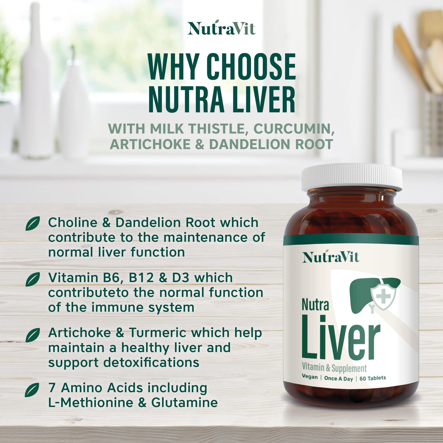NUTRA Liver - Liver Support Vitamins - 60 Tablets | Hangover Tablet | Providing a Liver, Cleanse, Detox & Repair - by NutraVit