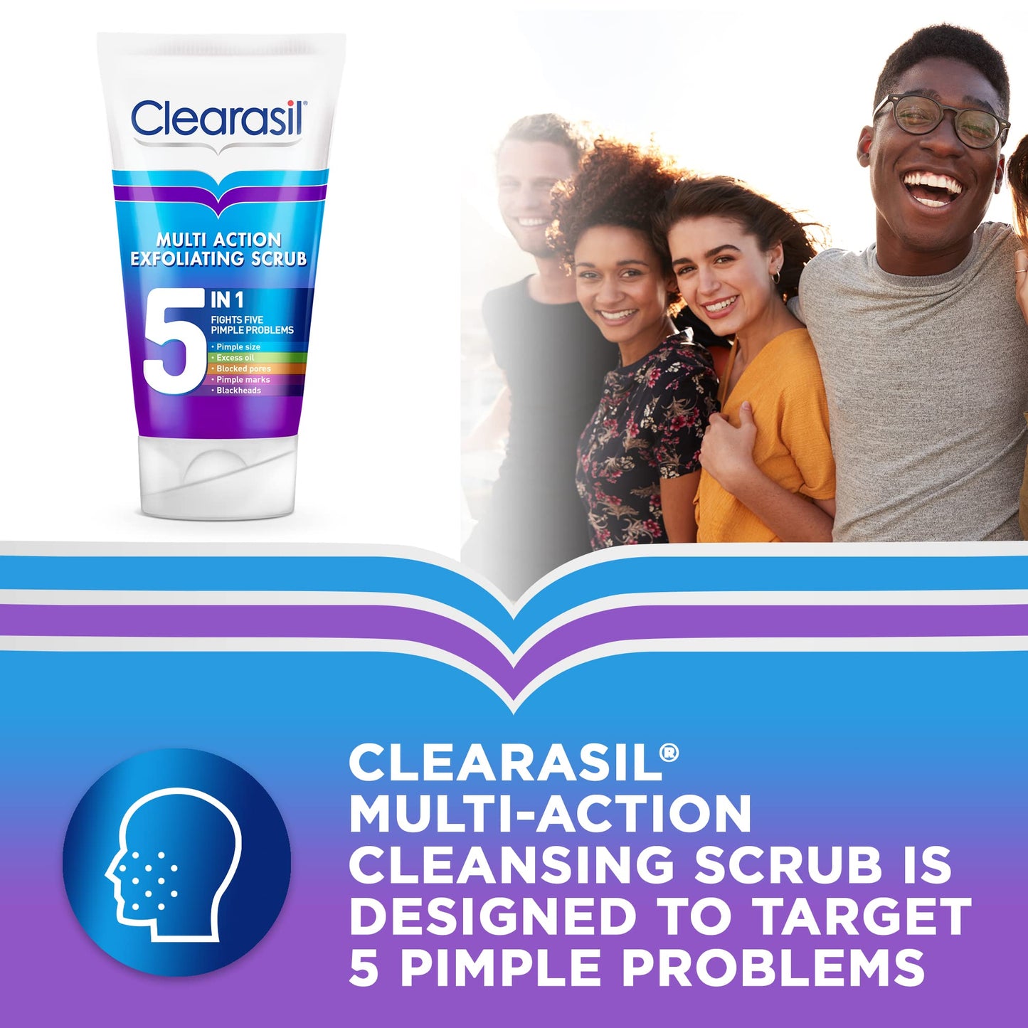 Clearasil 5 in 1 Exfoliating Scrub, For Acne Prone Skin, Unclog Pores, Reduces Blackheads, Pimples and Excess Oil, Everyday Spots Prevention, Pack of 3, Total 450ml