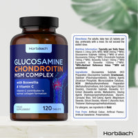 Glucosamine and Chondroitin MSM Complex | 120 Tablets | High Strength Supplement with Boswellia and Vitamin C | for Collagen Formulation | by Horbaach