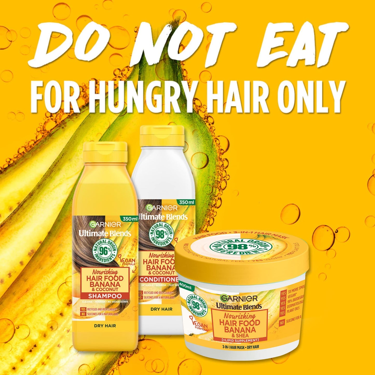 Garnier Ultimate Blends Hair Food, Banana 3-In-1 Dry Hair Mask Treatment, 390Ml