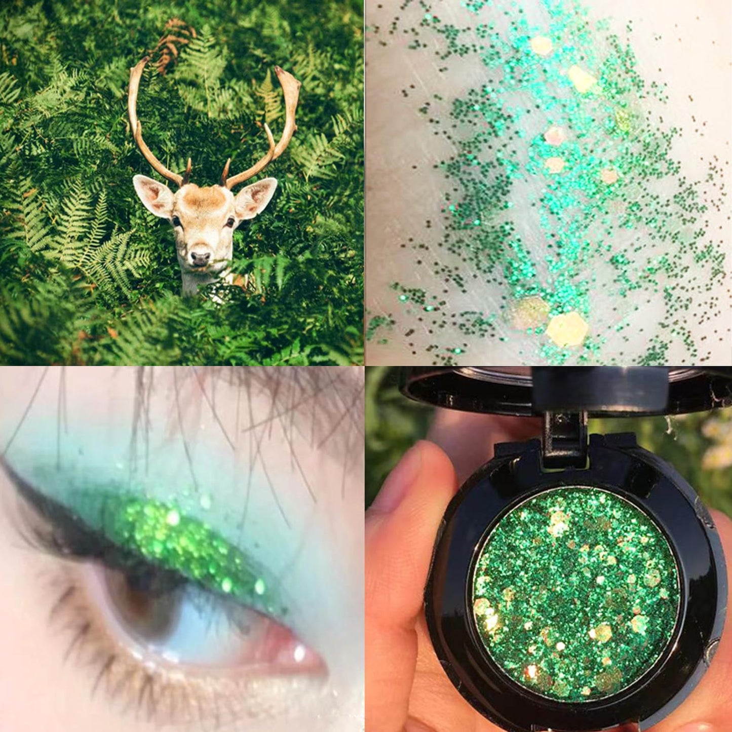 RUICHING Glitter Green Eyeshadow, Shimmer Single Eyeshadow, Bright Sparkly Eye Glitter Eye Make-Up, High Pigmented Long Lasting Colourful Metallic Smokey Christmas Eyeshadow Makeup for Women