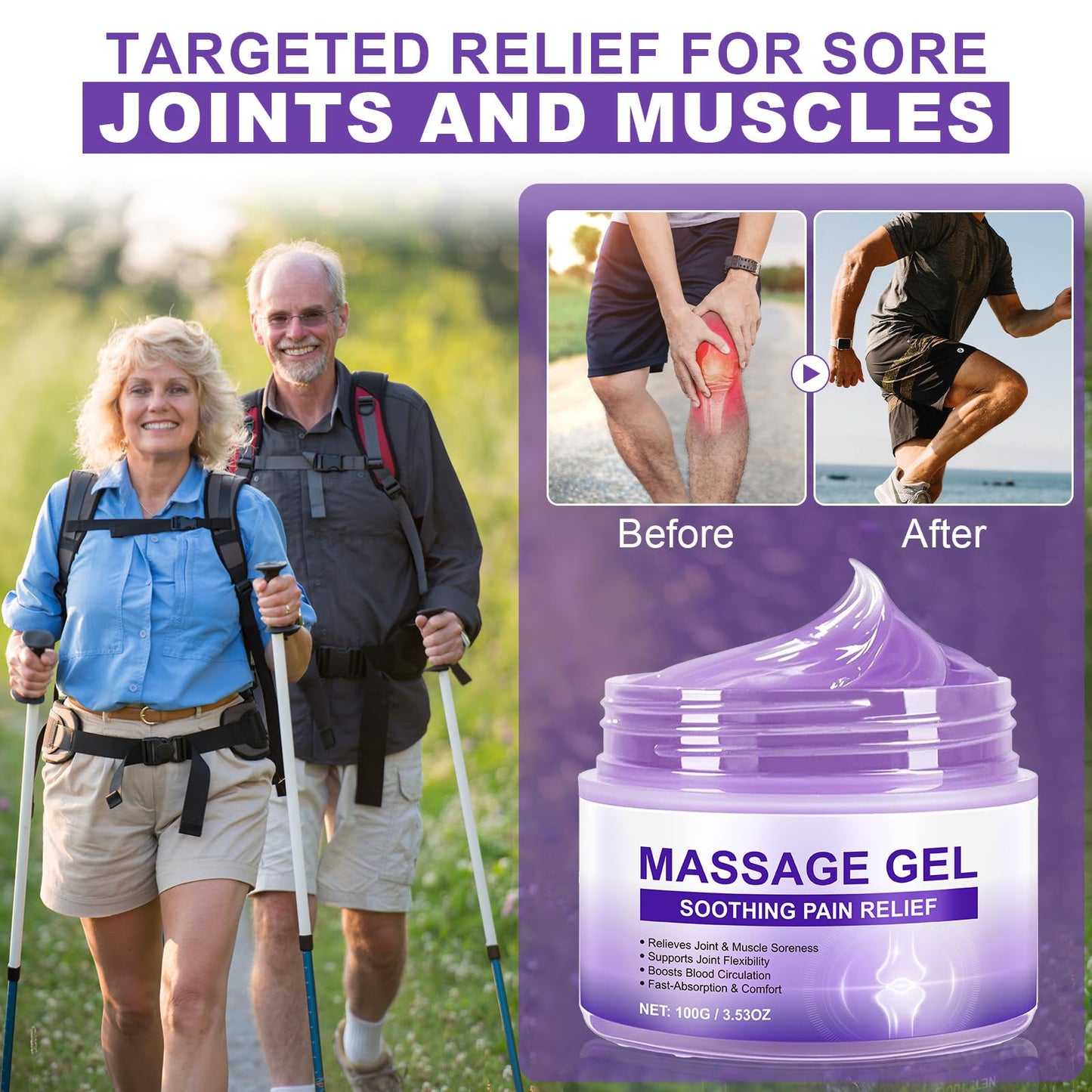Massage Gel for Joint Activities Throughout The Body, Joint Pain Gel for Back, Muscles, Feet, Knees, Neck and Shoulders - Muscle Rub Rich in Natural Extracts 100g