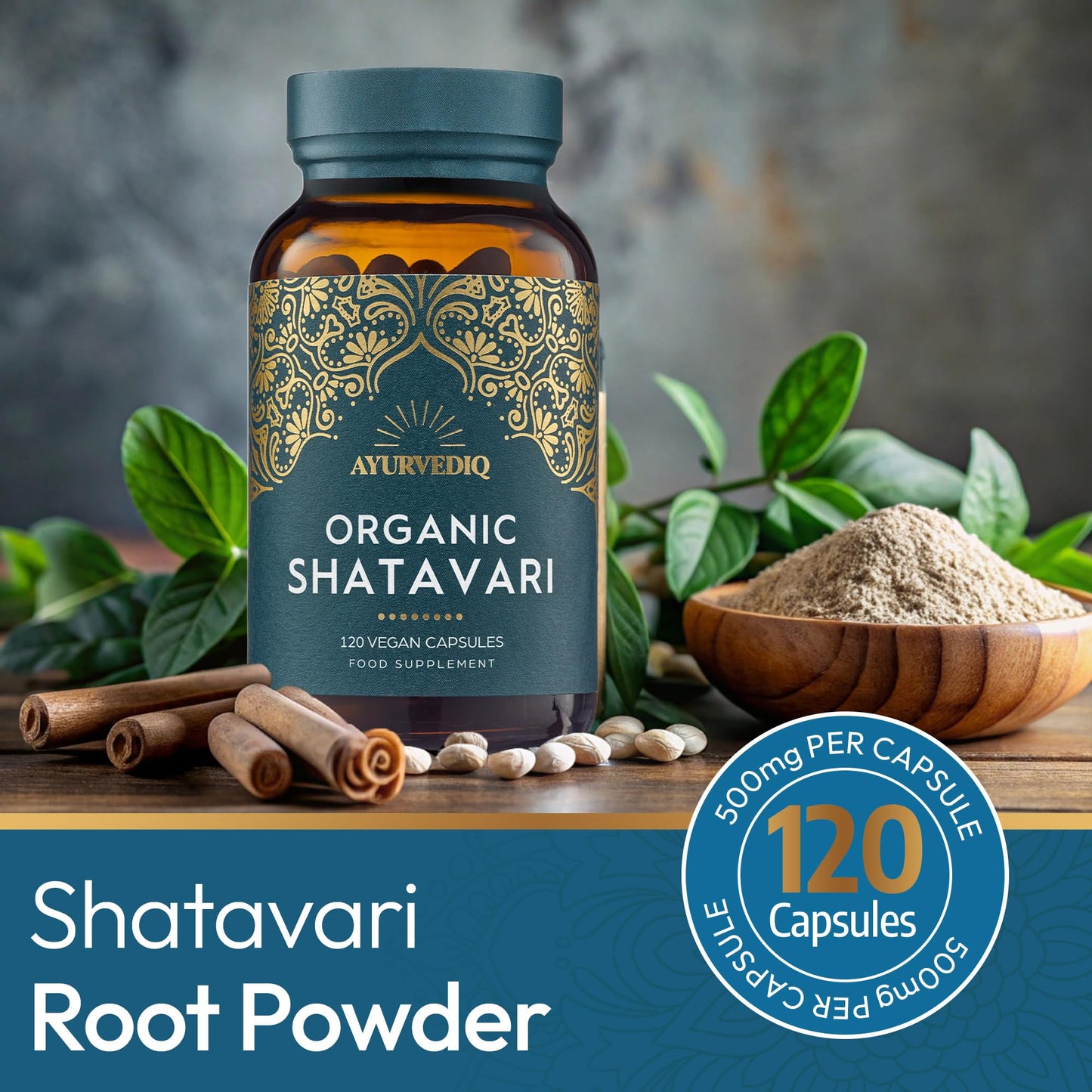 AYURVEDIQ WELLNESS Ayurvediq Wellness Organic Shatavari Capsules 120, 500mg – Natural Pure Shatavari Powder for Breast Milk, Hormone Balance for Women – Soil Association Certified - Vegan Ayurveda Products