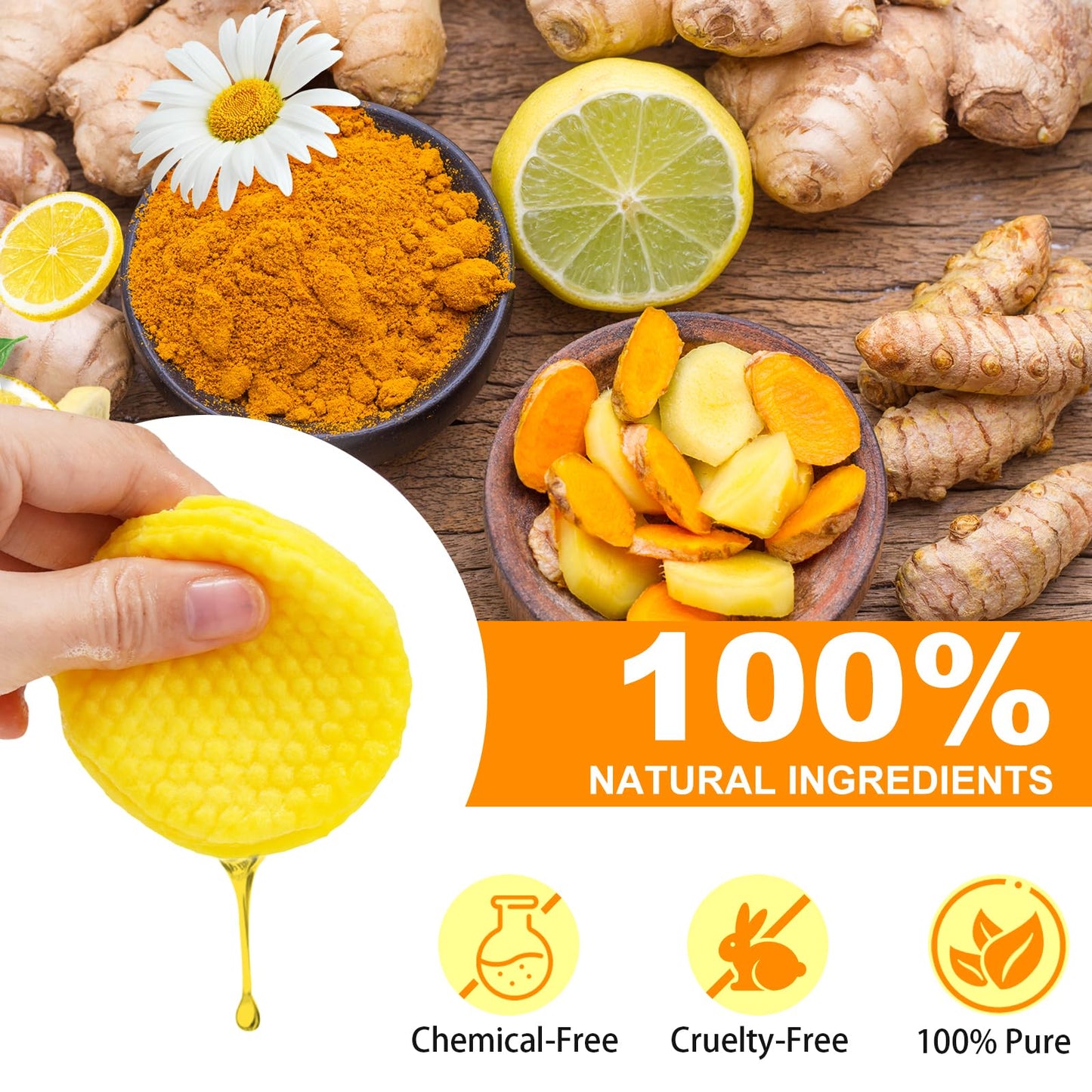 WQIZJTAM Turmeric Kojic Acid Pads,Turmeric Kojic Acid Cleansing Pads, Face Turmeric & Kojic Acid Pads, Turmeric Cleansing Pads for Dark Spots, Turmeric Pads Infused Foaming Exfoliating Pads- 50 Count