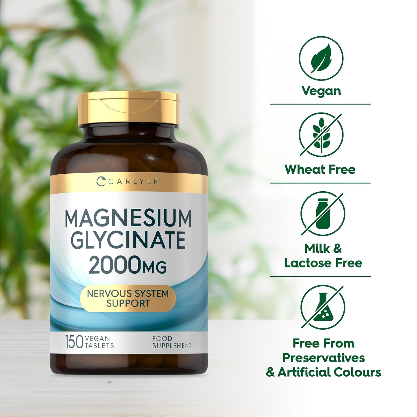 Magnesium Glycinate Supplements | 2000mg High Strength Magnesium Bisglycinate | 150 Vegan Tablets | by Carlyle