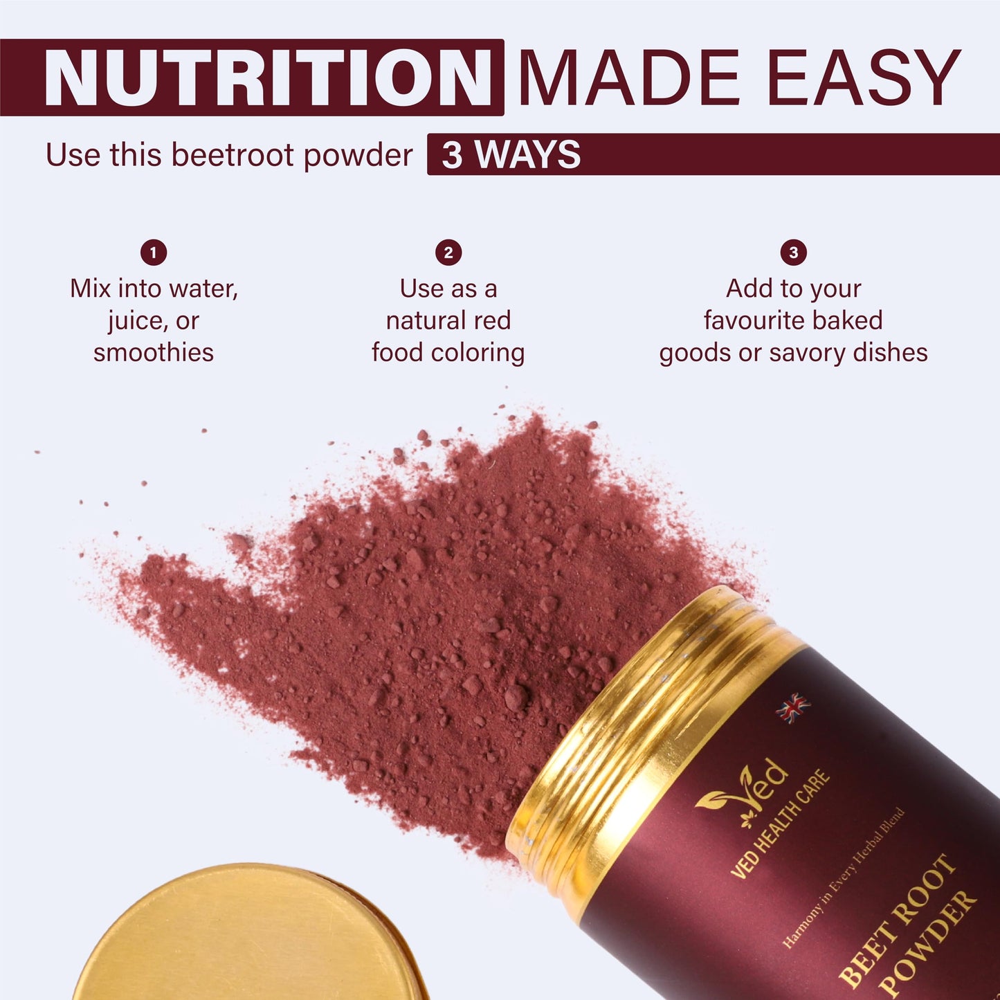 VED Organic Beet Root Powder, Support to Digestive System, Skin and Strengthen Hair,100g