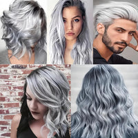 OunTechGlory Natural Essence 2-in-1 Extract Cream - Metallic Silver Gray Hair Dye for Glossy Conditioning and Easy Grey Hair Color