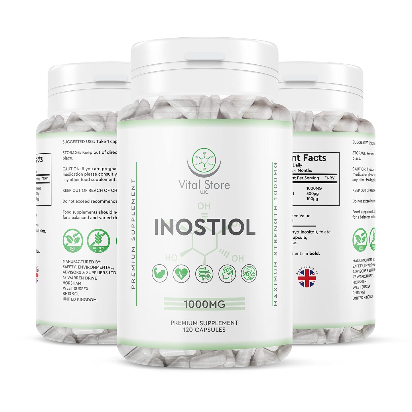 Inositol with Chromium & Folate 1000mg Vegan Capsules -120 Days Supply 4 Months - Vitamin b8 Vegan High Strength - UK Manufactured