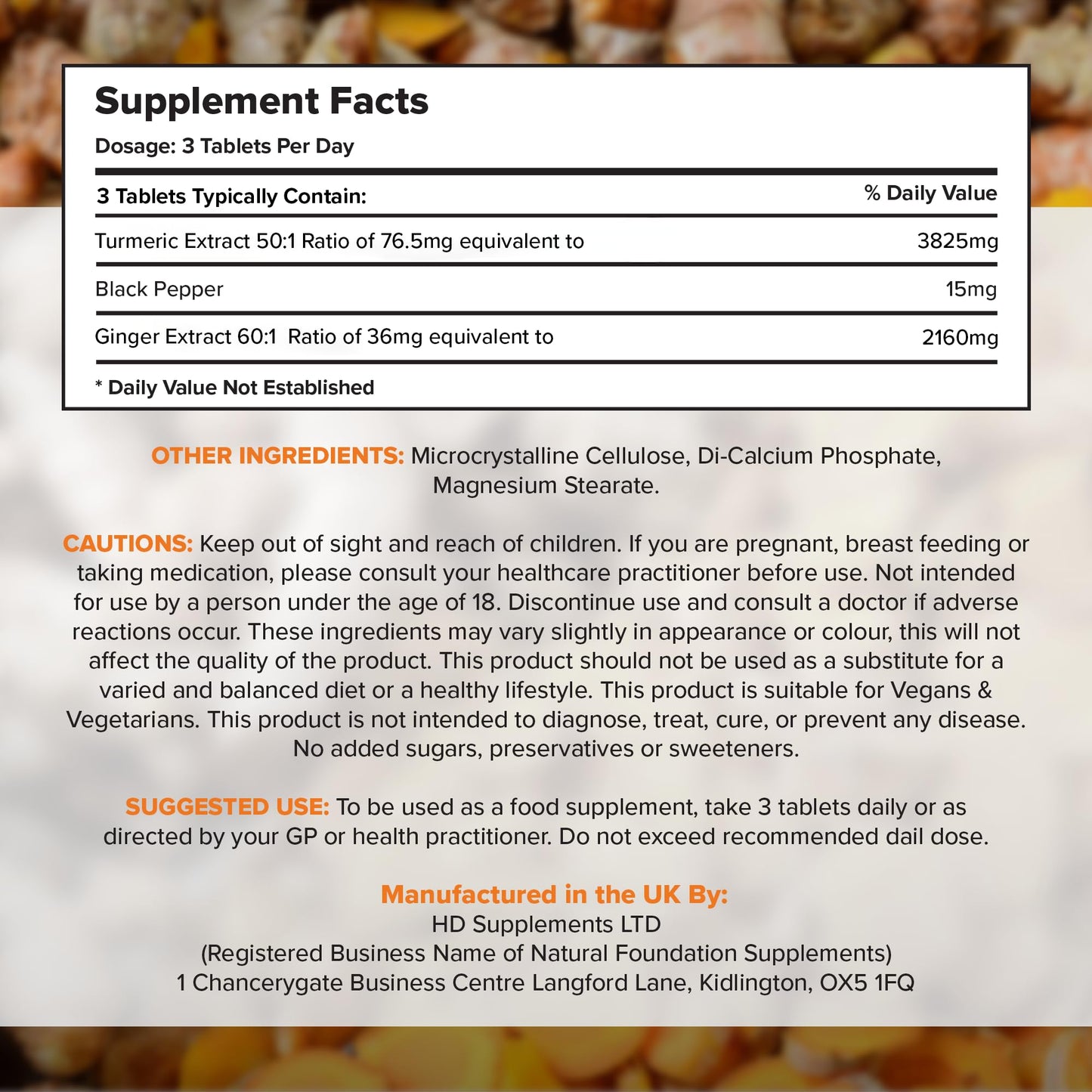 Natural Foundation Turmeric Curcumin & Black Pepper with Ginger | High Strength 120 Tablets 6000mg per Serving | Made in The UK | Natural Health Supplement for Men & Women (120)