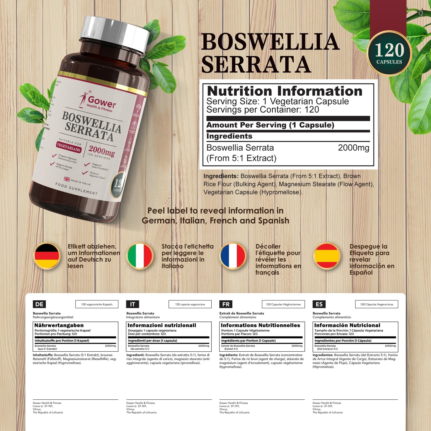Gower Health & Fitness GH Boswellia Serrata 2000mg High Strength Capsules | 5:1 Boswellia Extract | 240 Vegan Capsules | Boswelia Frankincense Supplement | Non-GMO & Gluten Free | Made in The UK