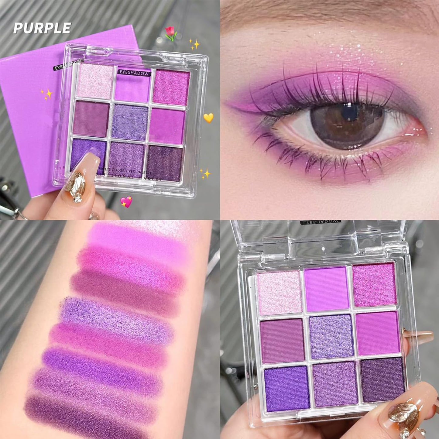Generic Purple Smokey Eye Shadow Palette, Metallic Glitter Eyeshadows for Vibrant Makeup, Lightweight Portable, Perfect for Daily Wear or Special Occasions, Gothic-Inspired Makeup Palette for Natural