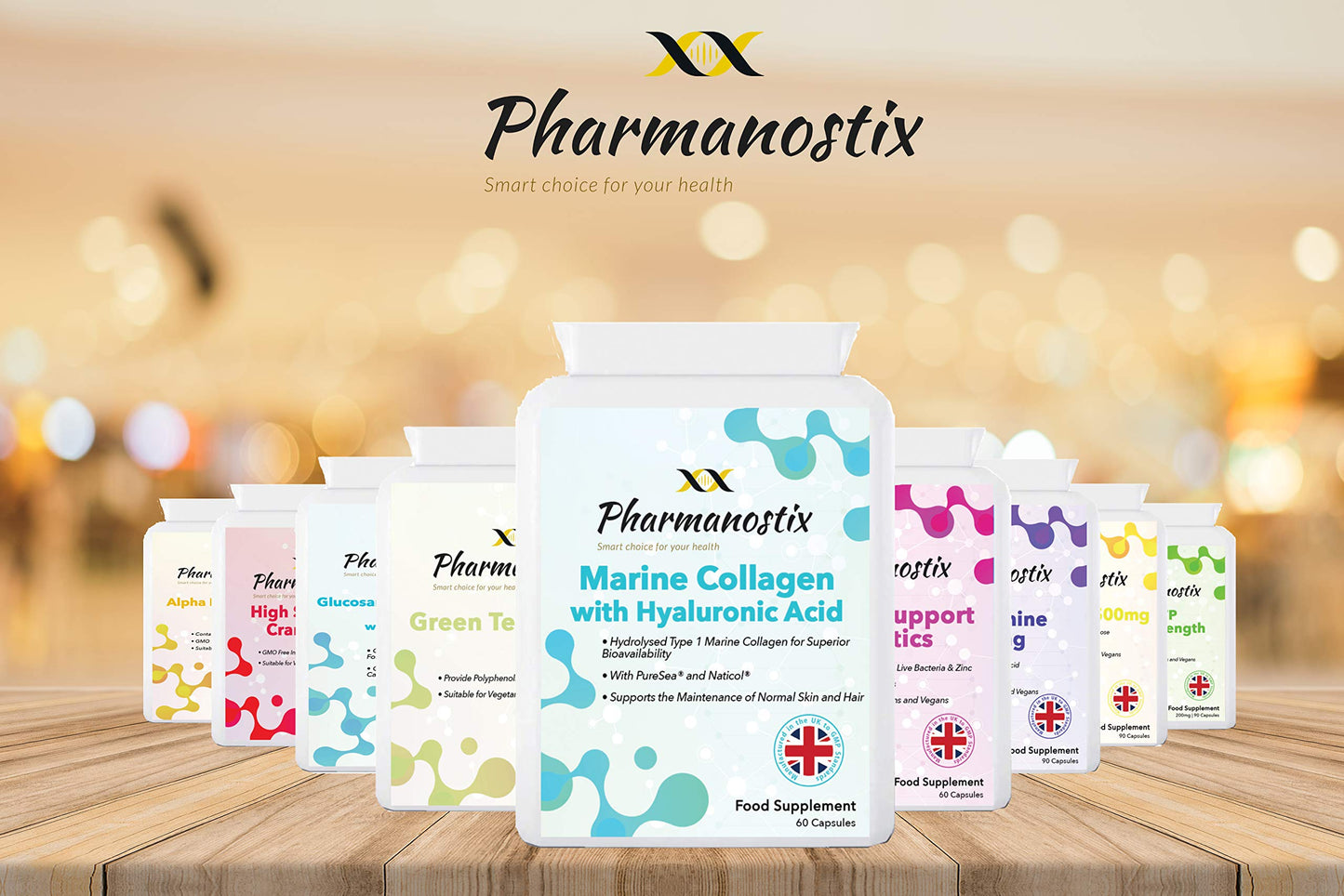 Pharmanostix Marine Collagen with Hyaluronic Acid & Seaweed - 60 Capsules - Skin, Hair & Nails Formula with D-Biotin, Vitamin E & C - Highly Bioavailable Naticol® Hydrolysed Marine Collagen 500mg